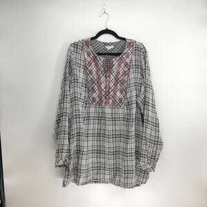 Westbound gingham embroidered top size 3X black white western prairie bohemian